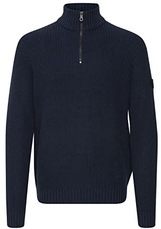 11 Project PRXanthos Herren Strickpullover Troyer Grobstrick Pullover mit Troyerkragen Rippbündchen 100% Baumwolle Regular fit, Größe:L, Farbe:Insignia Blue (194010)
