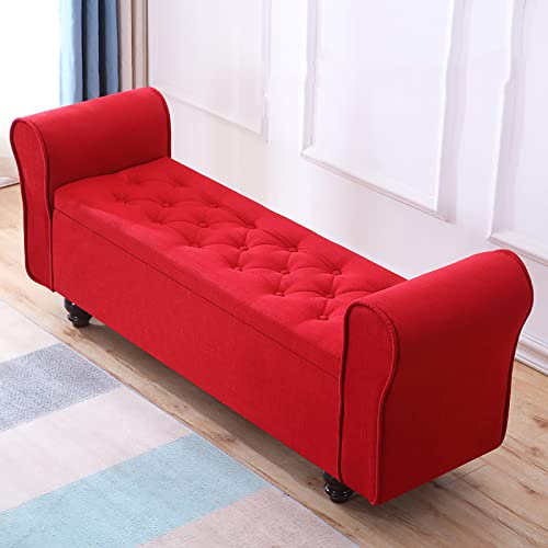 DYPXG Weiche Schuhbank im Eingangsbereich,Moderne gepolsterte Aufbewahrungsbank mit Armlehnen,rechteckige Ottomane aus Stoff,Fußstütze aus Holz,Wohnzimmer,Bendroom-Möbel,rot 100 x 40 x 40 cm