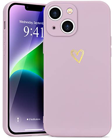 Wirvyuer for iPhone 14 Cute Heart Case for Women, Purple | Skin-feel Soft Silicone, Love-Heart Pattern Design Phone Case, Shockproof Protective Slim TPU Bumper Cover for Girls