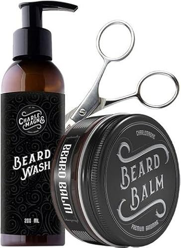 Charlemagne Bartpflege-Set - Bestehend aus Bartschere, Bartshampoo & Bartbalsam – Barber-Pflegeset – Geschenk für Männer - Bartpflege Set für Männer - Beard Growth Kit - Bartwachstum - Made in Germany