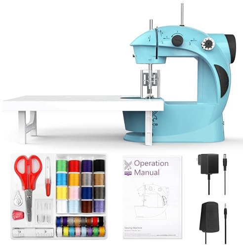 KPCB Mini Sewing Machine with Finger Guard, Electric Sewing Machine for Beginners with Extension Table (Blue)