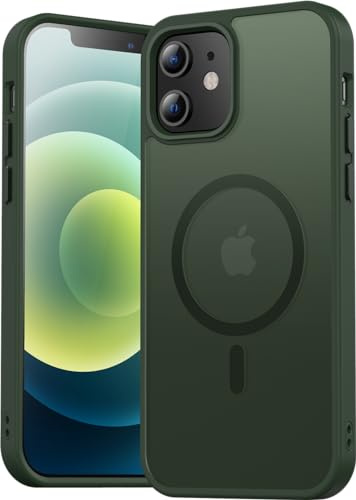 Natiiozie Magnetisch Hülle Kompatibel mit iPhone 12/12 Pro 6,1 Zoll, Matt Handyhülle Kompatibel mit MagSafe, Stoßfest Kratzfest Schutzhülle Nie Vergilbung rutschfest Rückseite Case Grün