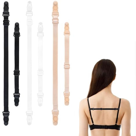 Molain 6 clip per reggiseno da donna, supporti per cinghie elastiche da donna, regolabili, per mantenere le cinghie in posizione, accessori per reggiseno (bianco, nero, color pelle), Nero, bianco,