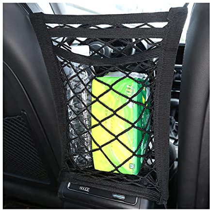 Adunsiaoto Universale Borsa Portaoggetti Auto, Rete Portaoggetti Auto Sedile, Borsa a Rete per Sedili Posteriori dell'automobile, Net dell'automobile 3 Strati Accessori Automobili(Nero)