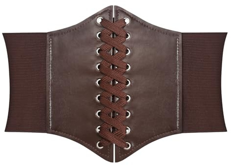 CAINCAY Korsett, bälte, snörkorsett, retro, elastiskt midjebälte, midjebälte, elastiskt brett band, brett snörbälte för kvinnor för halloweenfest, BRUN, En Storlek