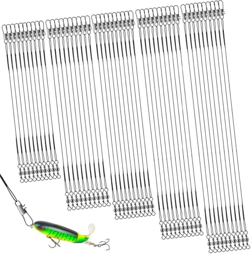 50 PCS Steel Leader, Wire Traces Pike Fishing 5 Size, Anti-Bite Fishing Leaders, Pike Accessories with Swivel and Carabine, Wire Trace for Salt Water Freshwater