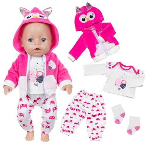 4 abiti per bambole da 14-18 pollici, 30-43 cm, abbigliamento per bambole per bambini, 1 camicia, 1 cappotto con motivo gufi, 1 paio di calzini di compleanno per ragazze 36 cm