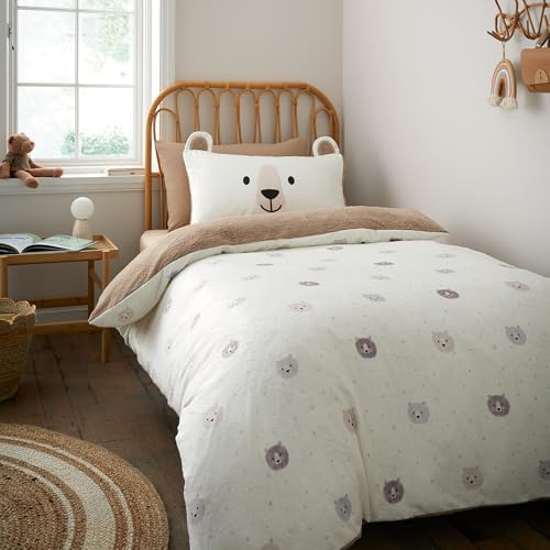Catherine Lansfield Cosy Bear So Soft Single Duvet Cover Set with Pillowcase Natural