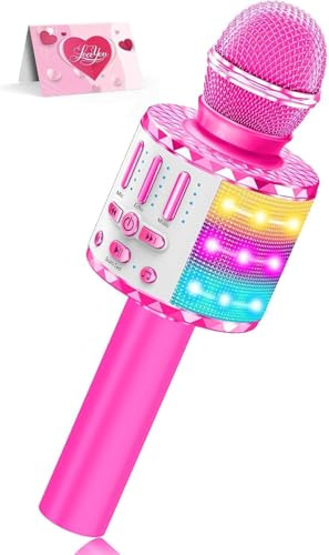 Micro Enfant Sans Fil Bluetooth - 5 Effets Vocaux, Lumières LED Syncronisées - Pour Filles/Garçons 3-15 Ans - Meilleur Jouet Créatif pour Karaoké Familial - Cadeau Anniversaire/Noël