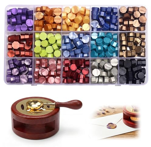 Wachssiegel Set, 375 Stück Siegelwachs Perlen, mit Erhitzer und Wachsschmelzlöffel, für Einladungen, Umschläge, Geschenkverpackungen