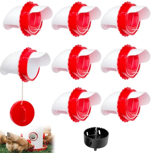 Cilkus - Kit de puerto de alimentación de pollo, 4 unidades, tazas automáticas de alimentación de aves de corral para cubos y contenedores, sin residuos, alimentación por gravedad, puertos de