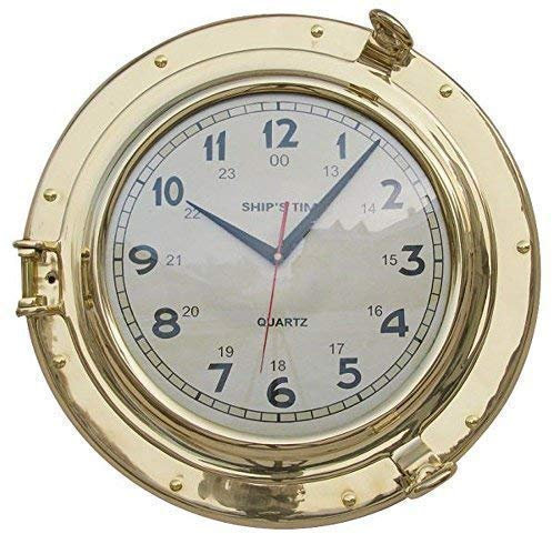 linoows Bullaugen-Uhr, Schiffsuhr, Wanduhr, Große Kapitänsuhr aus Messing Ø 40 cm