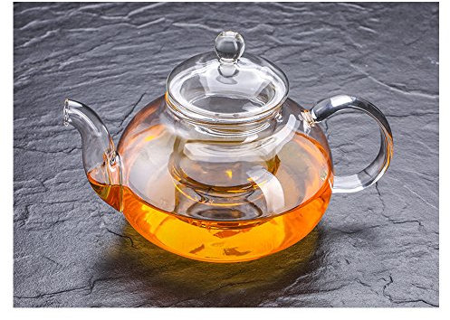 Tetera de vidrio con colador de 600 ml, infusor extraíble para té suelto, seguro en la estufa, tetera y tetera de vidrio de borosilicato