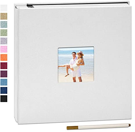 Yopih Self Adhesive Photo Album 33x32cm Scrapbook Album with Window 40 Double Sided Pages Linen Hardcover with A Metallic Pen DIY Anniversary Memory Book for Baby Wedding Family