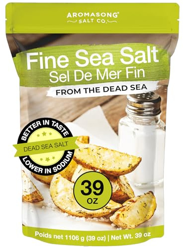 Aromasong 100% Natural Sea Salt From the Dead Sea, Fine Grain Table Salt, Large Bulk 2.43 Lb Resealable Bag, 100% Pure & Natural, Unrefined, Gluten Free, Sea Salt for Daily Cooking