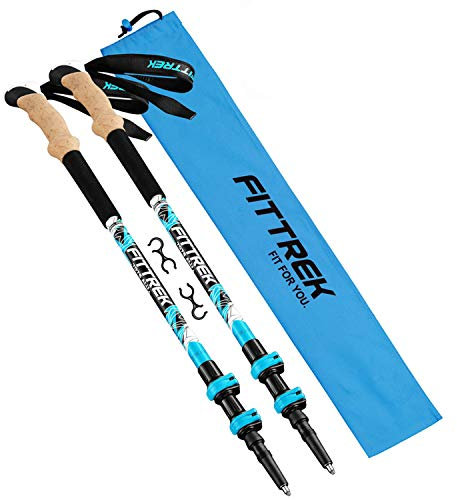 FitTrek Wanderstöcke Kork - Walking Stöcke - Trekkingstöcke Teleskop - Nordic Walking Stock Verstellbar Leicht für Damen, Herren und Kinder mit Gummipuffer, Pads und Tasche