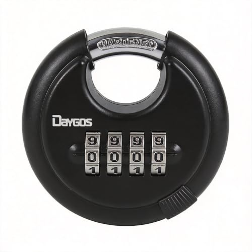 DAYGOS Combination Disc Padlocks for Outdoor - Heavy Duty 4 Digit Code Lock, Combo Lock for Storage Unit,Gate,Fence,Trailer(3/8-in Shackle,1PCS,Black)