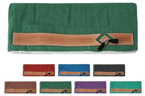 NETPROSHOP Pferd Sattelunterlage Western Pad mit weichem Webfell und Lederverzierung Full, Farbe:Dunkelgruen