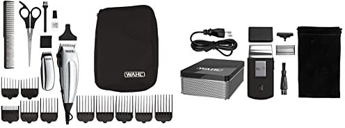 Wahl 79305-1316 HomePro Vogue Deluxe Cortapelos con accesprios, con cable, battery-powered, plateado + Wahl 03615-1016 Máquina de Afeitar de Láminas, Negro y Plata