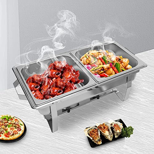 TaNeHaKi 8,5 L Chafing Dish Acciaio Inox,Riscaldatori elettrici con Coperchi in acciaio inox,Contenitore caldo piatto per buffet e feste e ristorazione - 2 contenitori