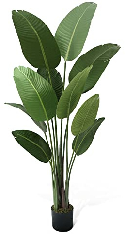 CAPHAUS 5FT Artificial Bird of Paradise Tree, UV Resistant Potted Fake Plant with Dried Moss for Indoor Outdoor Use, Realistic Floor Plant for Home Office Corner Decor, No Maintenance