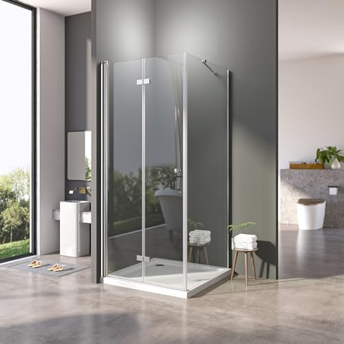 Duschkabine 100 x 90 cm Falttür 180° Duschwand Duschabtrennung Eckeinstieg 6 mm NANO-Glas Dusche Scharniertür,Höhe 185cm
