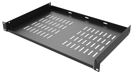QiaoYoubang 1U universella hyllhyllor stål 30 cm ventilerad konsol hyllbricka för 19 tum nätverksutrustning hyllmontering, svart (12 tum)