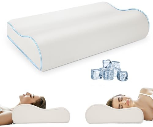 PKBD Almohada de Espuma Viscoelástica con Funda de Almohada(Seda Helada), Almohada Ortopédica Ergonómica, Almohada Contorneada para Dormir de Lado, Boca Arriba y Boca Abajo