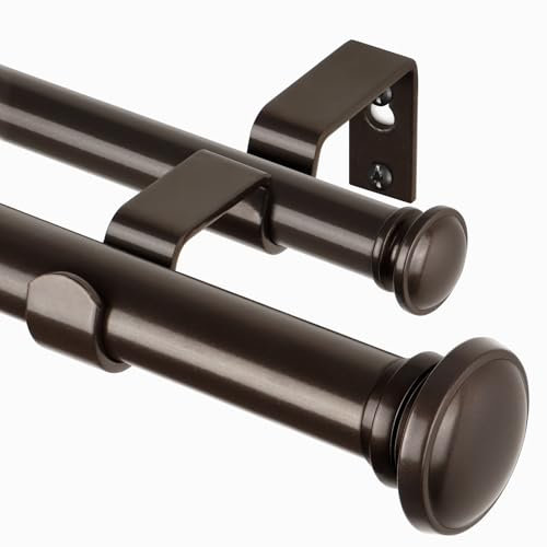 TONIAL 1 Inch Double Curtain Rods 36 to 72 Inches (3 to 6ft), Heavy Duty Decorative Drapery Rod for Windows 24 to 68 Inches (2 to 5.7ft) with Small Cap Finial, Bronze