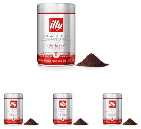illy Caffè macinato per moka Tostato CLASSICO, Barattolo da 250 grammi (Confezione da 4)