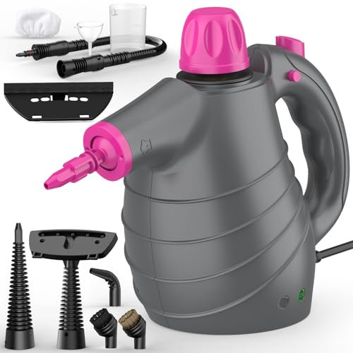 Tragbarer Dampfreiniger, Dampfreiniger Handgerät mit 10 Zubehör 1050 W 3,5 bar Dampfdruck 3 Minuten Heizzeit 450ml Steam Cleaner Handheld, Handdampfreiniger für Boden Polstermöbel Fenster Fliesen Auto