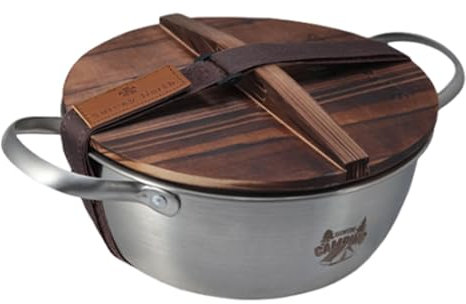 Pentole a campo, vaso da campeggio in acciaio inossidabile, brocotto con coperchio e doppia maniglia per cottura esterna, Pentole da campeggio, anche in pentole a riscaldamento con il fondo