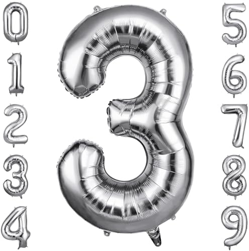 OFFCUP Palloncini Compleanno Argento 101 CM, Palloncino Numero 3, Foil Palloncini Numeri, Giganti Numeri, Decorazioni Festa Compleanno, Gonfiabili Pallone per Anniversario