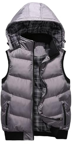Gilet Da Uomo,Gilet Imbottito Con Cappuccio Rimovibile Invernale Da Uomo, Giacca Senza Maniche, Piumino Spesso Trapuntato, Scaldamuscoli Con Tasche Con Cerniera Per Lavoro All'Aperto, Sport, Corsa,