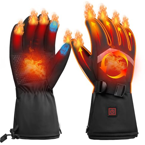 Thotvend Gants Chauffants Rechargeables Électriques Homme et Femme pour Ski, Moto, Randonnée - Chauffage Rapide 5s, 3 Niveaux de Température, Batterie 3000mAh - Écran Tactile, Imperméable, Taille M