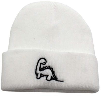 Generisch Bonnet d'hiver en tricot dinosaure pour garçons et enfants (garçons et hiver, bonnet à pompon, bonnet, gants, bonnets pour enfants garçons), Blanc., taille unique