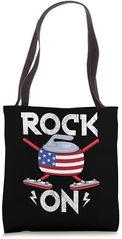 Winter Ice Sports US Curler Broom American Flag Curling Fan Tote Bag