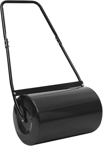 Rullo da giardino, nero, 63 cm, in acciaio, capacità 50 l, rullo manuale per compattare il terreno e compensare il suolo, per la cura del prato e la preparazione del letto di sementi