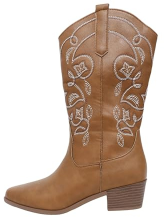 Bottine Femme Noir Marron Rose Rouge Santiag Retro Hiver Bottes Sexy Daim Bottes Cowboy Gros Mollet Country Ankle Hiver de Trekking Plein Air Décontractée De La Mode Western Chaussures Broderie Rock