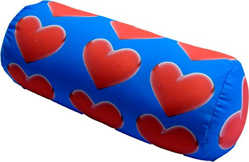 COVERBAGBCN - Cojín Cilíndrico Anti-Estrés Relax | Alivio Cervicales y Lumbares | Relleno de Bolitas Confortables | Tejido Lycra Suave al Tacto | Lavable en Máquina | 35x15 cm (Corazones)