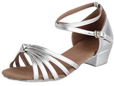 Baijiaye Donna/Bambino Scarpe da Ballo Latino Sala da Ballo Standard Modern Jazz Samba ChaCha Tacco 3cm Scamosciato Suola Argento 27