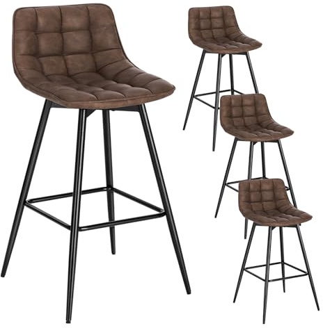 WOLTU 4 X Tabouret de Bar Bistro Chaise de Bar Assise rembourrée en Similicuir avec Pieds et Repose-Pieds en métal,Brun BH249br-4