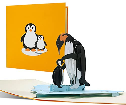 Abschiedskarte zum Mutterschutz für die Kollegin | 3D Pop Up Karte Babypause, Abschied in die Elternzeit, Motiv Pinguine | Glückwunschkarte Geburt, C25AMZ