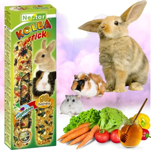 2x Hamster Rabbits Two Sticks Food VEGETABLES + HONEY Flavor Seed Treats 115g Guinea Pig Rat Mouse Gerbil Rodents Animal Pet Vegetable Fruit 2in1 Foods Degu Snacks