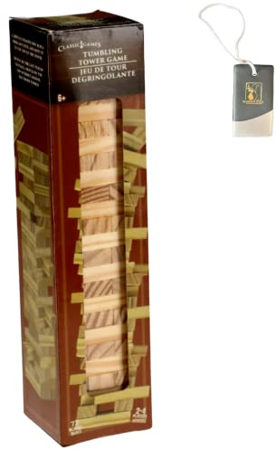 KS Tumbling Tower Game 72 Pieces Challenging Building Blocks Wood Stacking Balancing Backpacking Night Game for House Parties Holiday Travel Set - Pack of 1 with Custom KS Luggage Tag