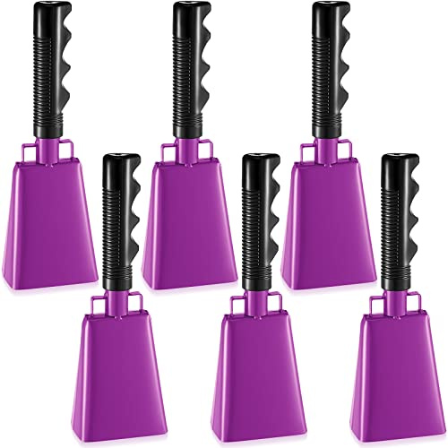 Kigley 6 Pack Cow Bells Bulk, Metal Cowbells Noise Maker with Handle, Cheering Bells for Graduation Solid School Bell Cowbell School Hand Bells for Sporting Event Football Game (3 x 2 x 9 Inch)