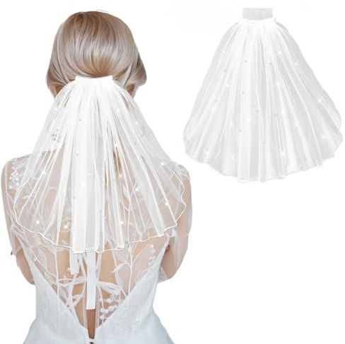 Yolev Bridal Veil for Wedding Women's Short Tulle Veil with Rhinestones | for Wedding, Bachelorette Party Decorations, Bridal Shower