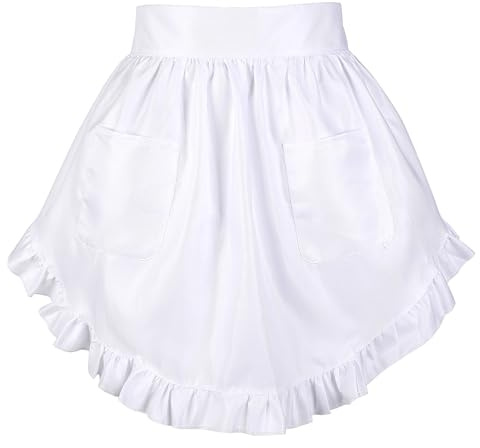 Lusofie Waist Apron with 2 Pockets,White Apron Half Waitress Aprons Adult Frilly Maid Aprons, Suitable for Kitchen Cooking Restaurant Restaurant Bistro Coffee Shop Halloween Cosplay
