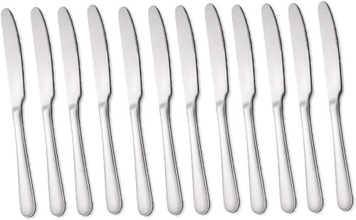 ALLBASA Couteaux, Couteaux de table, Couteau viande Cuisine, Couteaux a steak en acier inoxydable avec Lame Dentelée (Lot de 12pcs, Couteaux de table)