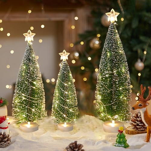 Mini Alberi di Natale da Tavolo con Luci,3 Pezzi Albero di Natale Artificiale,Albero di Natale,Mini Alberi di Natale Ornamenti,Mini Albero di Natale Piccolo,per Decorazioni Natalizie